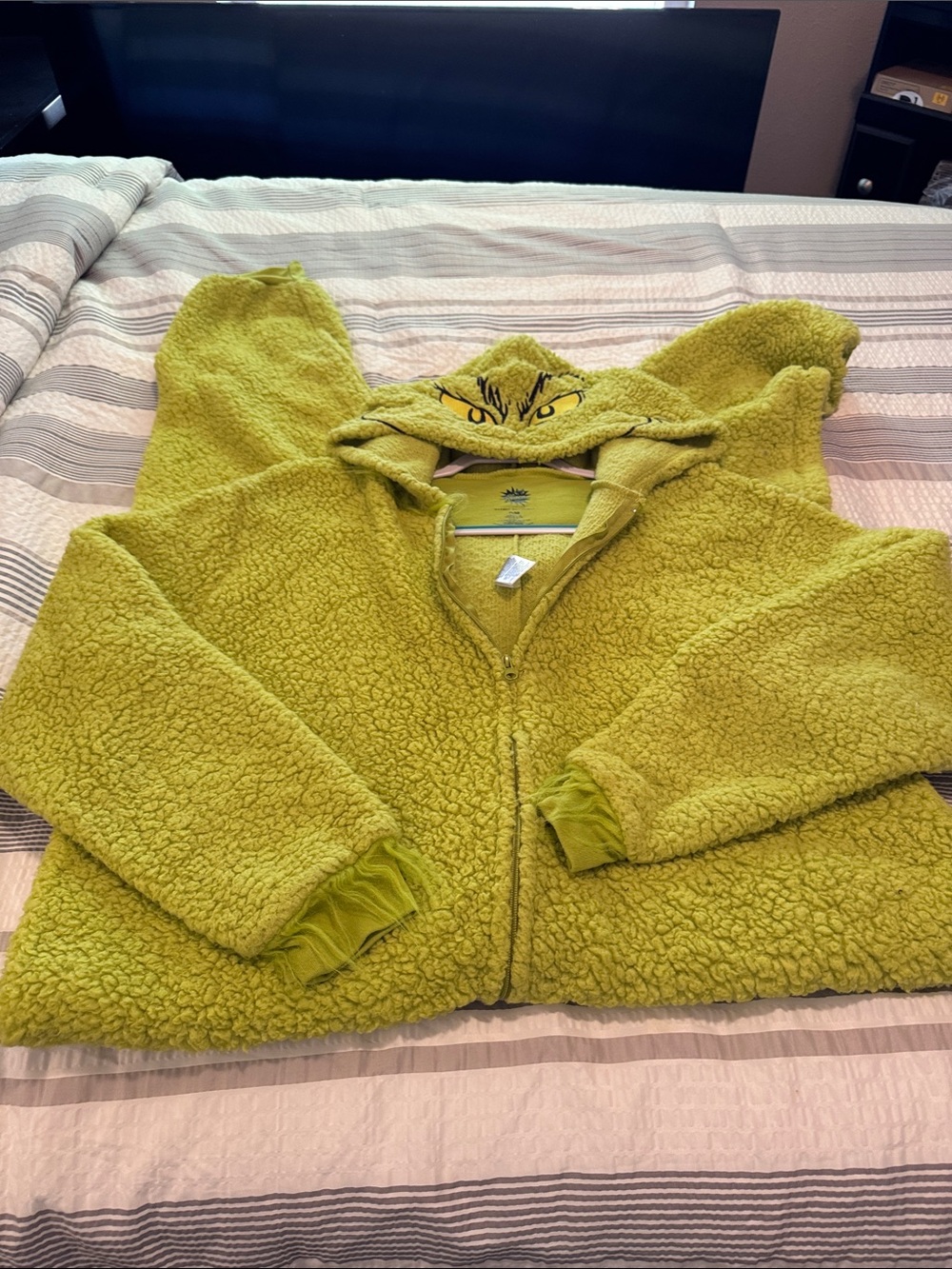 Adult Grinch Hooded Sherpa pajama front zip